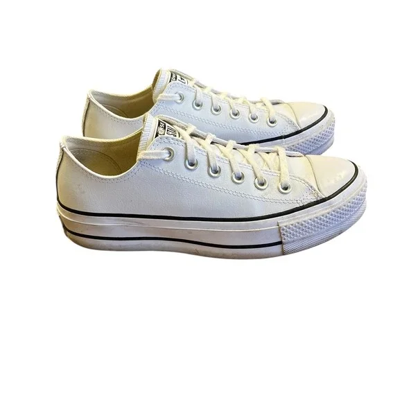 CONVERSE Chuck Taylor All Star Lift Platform White Leather Low Sneakers 7.5 - Picture 2 of 10